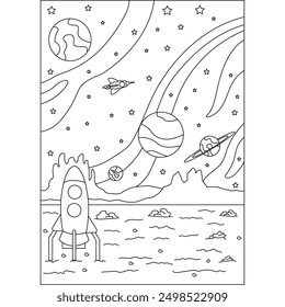 planet space coloring book page for kids or grown adults creative coloring mindful relaxation activity