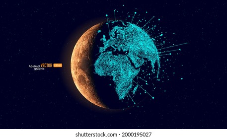 Planet in space draw world map with lines. Abstract vector technology business background.