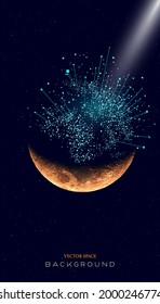 Planet in space draw world map with lines. Abstract vector technology business background.