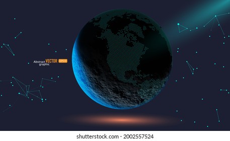 Planet in space draw world map with lines. Abstract vector technology business background.