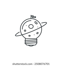 Planeta, espacio, bandera, descubrimiento, bombilla, icono de idea, Ilustración vectorial