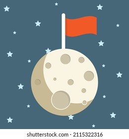 Planeta en el espacio en estilo plano. Ilustración vectorial de la luna y las estrellas sobre fondo aislado. Concepto de negocio de signos de astronomía.