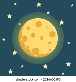 Planeta en el espacio en estilo plano. Ilustración vectorial de la luna y las estrellas sobre fondo aislado. Concepto de negocio de signos de astronomía.