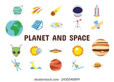 Planet and Space Flat Vector Illustration Icon Sticker Set Design Materials