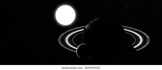 planet in space. Futuristic landscape, with noise texture . Night landscape with starry sky .Vector illustration