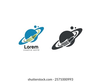 Planet Space Icon Logo Design Flat Minimal Silhouette And Colorful