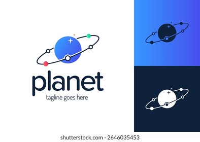 planet space logo. vector planet logo satellite design template cosmos best concept web icon app science.