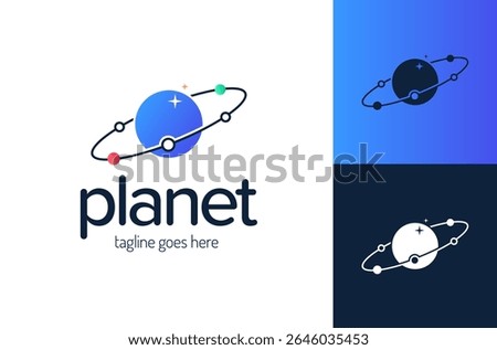 planet space logo. vector planet logo satellite design template cosmos best concept web icon app science.