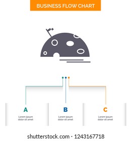 planet, space, moon, flag, mars Business Flow Chart Design with 3 Steps. Glyph Icon For Presentation Background Template Place for text.