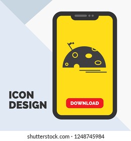 planet, space, moon, flag, mars Glyph Icon in Mobile for Download Page. Yellow Background