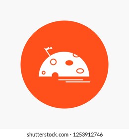 planet, space, moon, flag, mars White Glyph Icon in Circle. Vector Button illustration