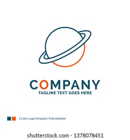 planet, space, moon, flag, mars Logo Design. Blue and Orange Brand Name Design. Place for Tagline. Business Logo template.