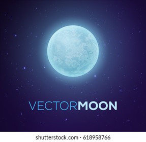 Planeta en el espacio. La Luna y las Estrellas. Planeta espacial en el universo Cosmos. Ilustración vectorial.