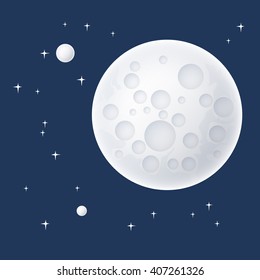 Planet In Space, The Moon With Stars, Space Planet With Craters In The Universe,  Vector Illustration