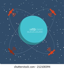 Planet in space with satellites transmit radio signals. 