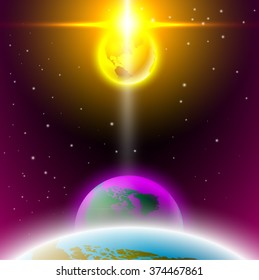 planet space shine with flash