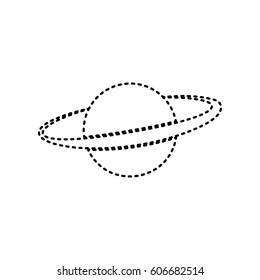 Planet in space sign. Vector. Black dashed icon on white background. Isolated.