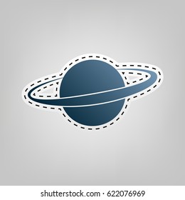Planet in space sign. Vector. Blue icon with outline for cutting out at gray background.