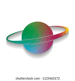 Planet in space sign. Vector. Colorful icon with bright texture of mosaic with soft shadow on white background. Isolated.