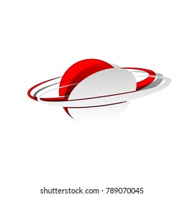 Planet in space sign. Vector. Detachable paper icon with red body stock. Isolated.