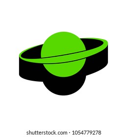 Planet in space sign. Vector. Green 3d icon with black side on white background. Isolated.