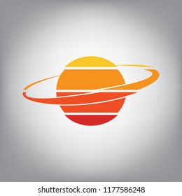 Planet in space sign. Vector. Horizontally sliced icon with colors from sunny gradient in gray background.