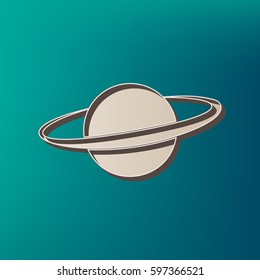 Planet in space sign. Vector. Icon printed at 3d on sea color background.