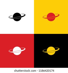 Planet in space sign. Vector. Icons of german flag on corresponding colors as background.