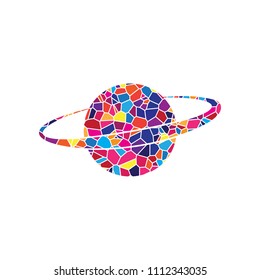 Planet in space sign. Vector. Stained glass icon on white background. Colorful polygons. Isolated.