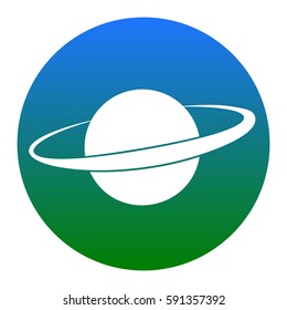 Planet in space sign. Vector. White icon in bluish circle on white background. Isolated.