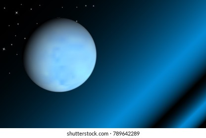 Planet in Space. Starry Cosmos. Beautiful Planet on Gradient Background.  Round Planet on the Starry Sky. Realistic Planet for Banner, Poster, Card, Web Design, Presentation, Wallpaper. Cosmos. Stars.