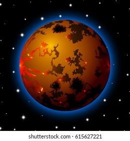Planet in space with stars, shiny cartoon style