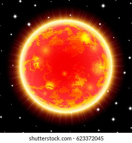 Planet in space with stars, shiny cartoon style
