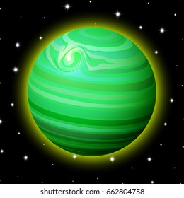 Planet in space with stars, shiny cartoon style