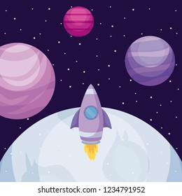 planet space universe with rocket