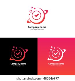 Planet space vector logo design template. Logotype galaxy planet with red-pink gradient color concept symbol. Icon cosmos symbol for business or science company on white background.