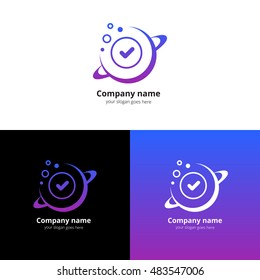 Planet space vector logo design template. Logotype galaxy planet with blue-violet gradient color concept symbol. Icon cosmos symbol for business or science company on white background.