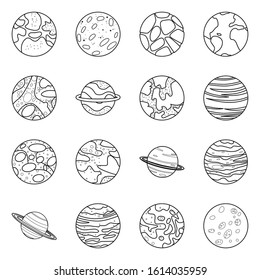 Planet in spase vector line icon set.Vector isolated illustration sun system.Icon set of planet earth,maes and venus.