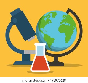 Planet sphere flask and microscope icon. School supply object and education theme. Colorful design. Vector illustration
