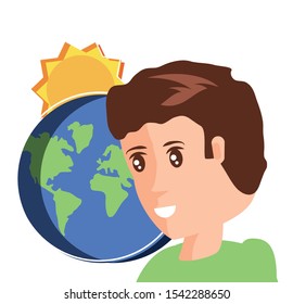 Planet sphere and man avatar design, Continent earth world globe ocean and universe theme Vector illustration