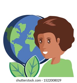 Planet sphere and woman avatar design, Continent earth world globe ocean and universe theme Vector illustration