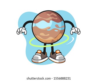 Planet spinning a hula hoop cartoon. Mascot Character vector.