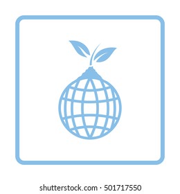 Planet sprout icon. Blue frame design. Vector illustration.