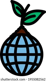 Planeta Con Icono Sprout. Contorno de negrita editable con diseño de relleno de color. Ilustración vectorial.