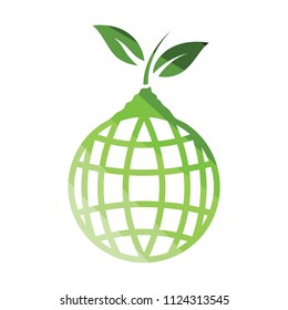 Planet sprout icon. Flat color design. Vector illustration.