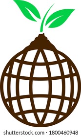 Planet With Sprout Icon. Flat Color Design. Vector Illustration.
