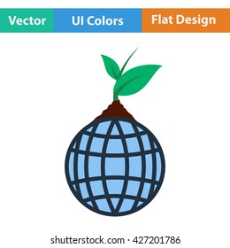 Planet with sprout icon. Flat design. Vector illustration.