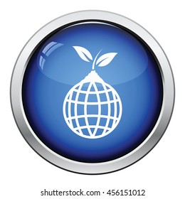 Planet sprout icon. Glossy button design. Vector illustration.