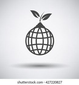 Planet sprout icon on gray background with round shadow. Vector illustration.