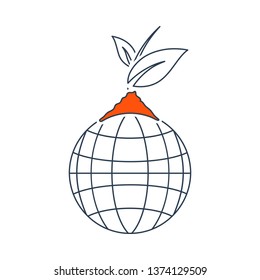 Planet With Sprout Icon. Thin Line With Red Fill Design. Vector Illustration.